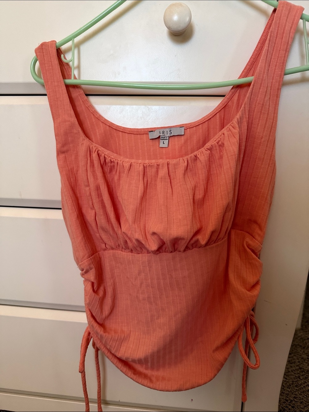 iris Coral Ruched Tank Top with Adjustable Sides